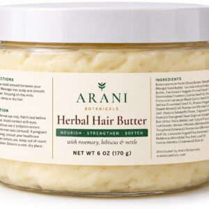 Arani Botanicals Herbal Hair Butter, 6 oz clear jar with white lid